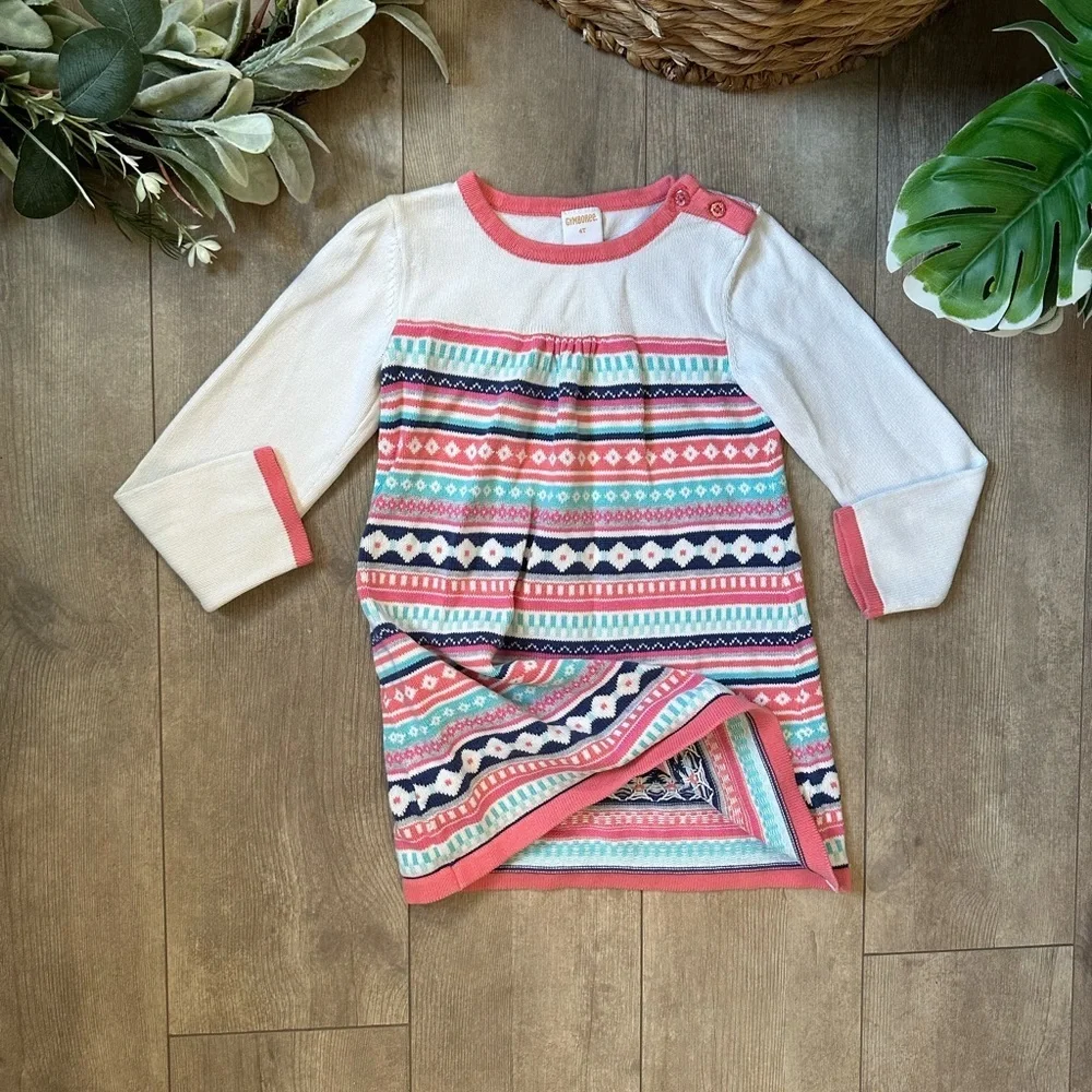 Gymboree Enchanted Winter Fair Isle Coral Sweater Dress 4T Toddler Girl